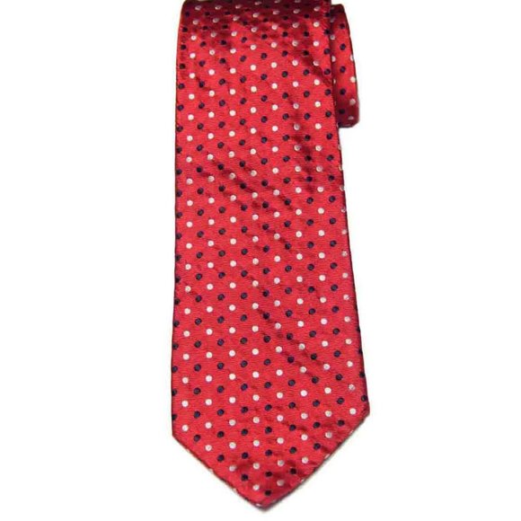 Burberry London Italian Silk Tie Red Black White Polka Dot Men's - Picture 1 of 2
